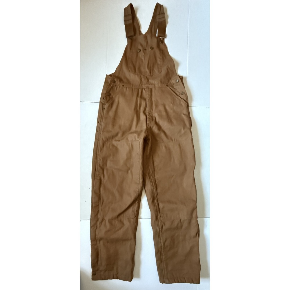 WFS - Men's Brown Straight Leg Double Knee Work Lined‎ Bib Overalls - Medium